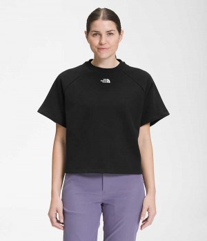 Black The North Face Short Sleeve Felted Fleece Crew Women's T-Shirt | MALAYSIA LFHBGR