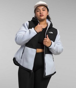 Black / White The North Face Plus Denali Hoodie Women's Fleece Jacket | MALAYSIA FHCRMZ