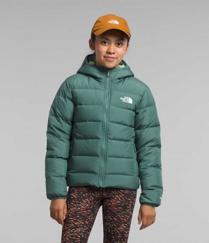 Green The North Face Reversible North Hooded Girls' Puffer Jacket | MALAYSIA MZXOPT