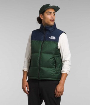 Green / Navy The North Face 1996 Retro Nuptse Men's Down Vest | MALAYSIA QHOCFR