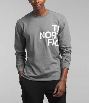 Grey The North Face Long Sleeve Brand Proud Men's T-Shirt | MALAYSIA LNTEPC