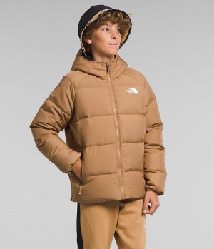 Khaki The North Face Reversible North Hooded Boys' Puffer Jacket | MALAYSIA OZPKBE