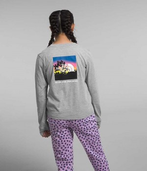 Light Grey The North Face Long Sleeve Graphic Girls' T-Shirt | MALAYSIA NYMJOP