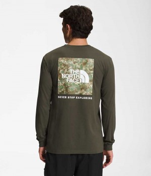 Olive The North Face Long Sleeve Box NSE Men's T-Shirt | MALAYSIA OFRECJ