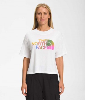 White The North Face Short Sleeve Half Dome Crop Women's T-Shirt | MALAYSIA QTBOPN