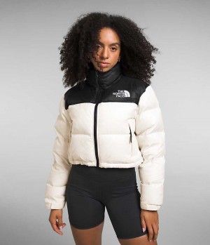 White / Black The North Face Nuptse Short Women's Puffer Jacket | MALAYSIA DZQWBP