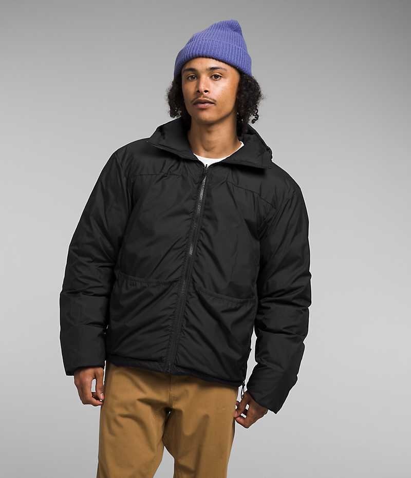 Black The North Face Lhotse Reversible Hoodie Men's Puffer Jacket | MALAYSIA MJQDTE