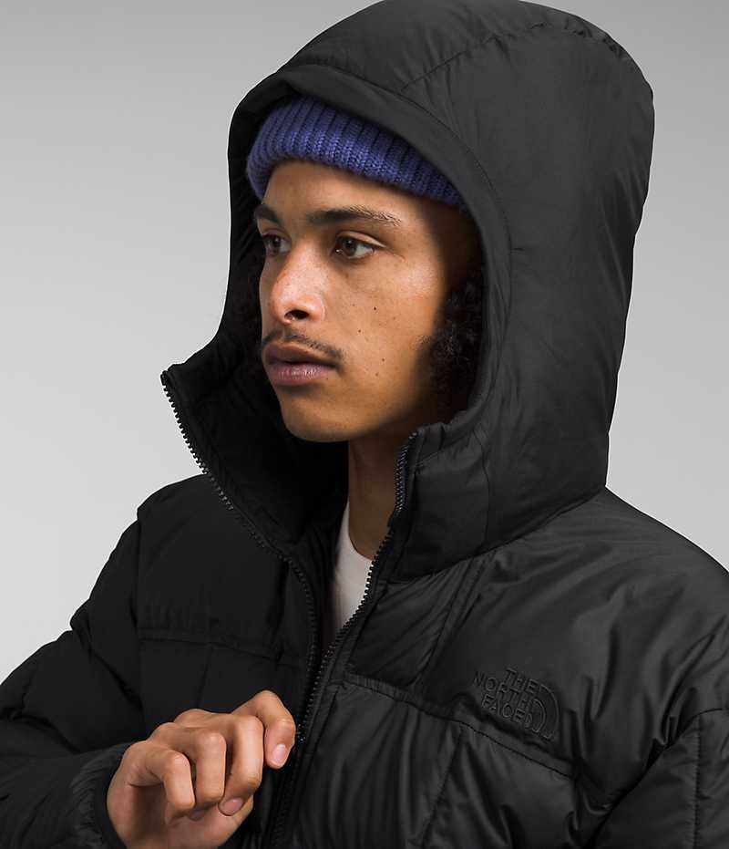 Black The North Face Lhotse Reversible Hoodie Men's Puffer Jacket | MALAYSIA MJQDTE