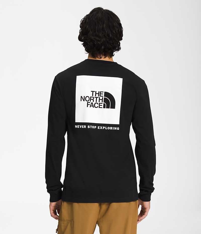 Black The North Face Long Sleeve Box NSE Men\'s T-Shirt | MALAYSIA NHLCBQ