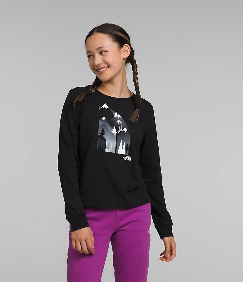 Black The North Face Long Sleeve Graphic Girls\' T-Shirt | MALAYSIA OHCXYV