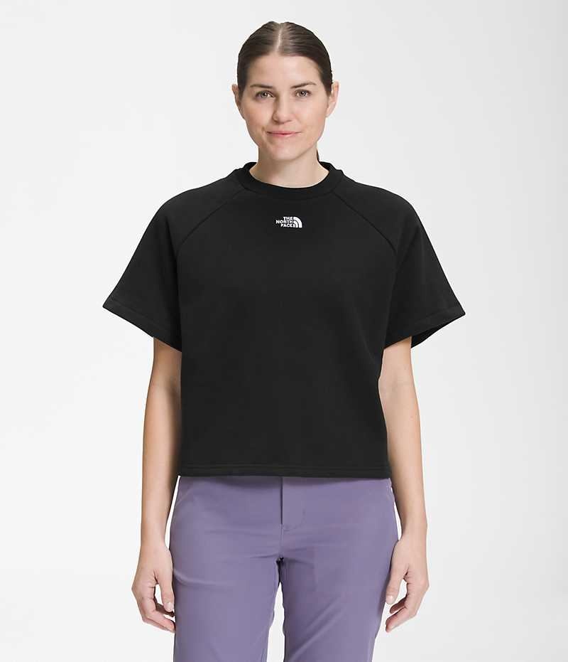 Black The North Face Short Sleeve Felted Fleece Crew Women\'s T-Shirt | MALAYSIA LFHBGR