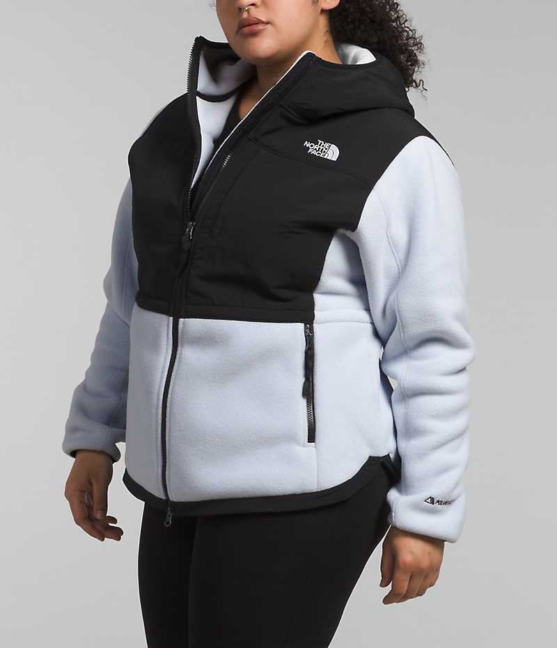 Black / White The North Face Plus Denali Hoodie Women's Fleece Jacket | MALAYSIA FHCRMZ