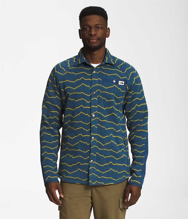 Blue The North Face Printed Gordon Lyons Shacket Men\'s Shirt | MALAYSIA QTIXUM