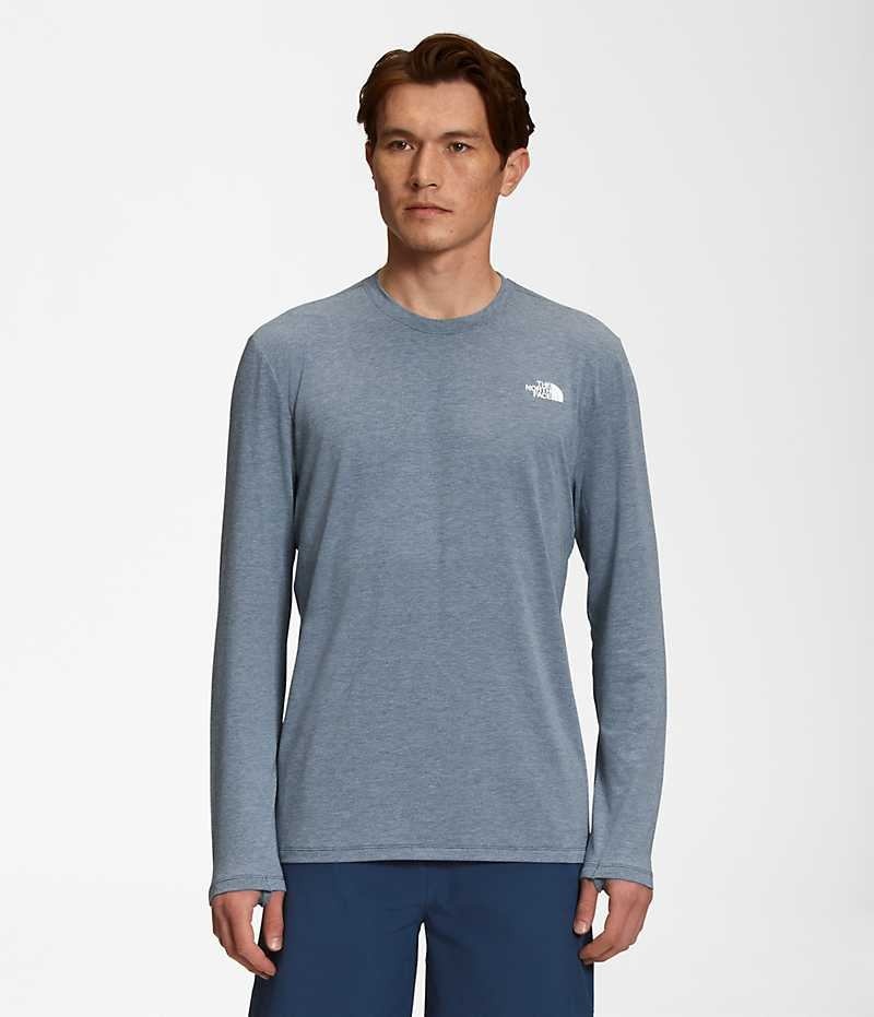 Blue The North Face Wander Long Sleeve Men\'s T-Shirt | MALAYSIA GQKHZP