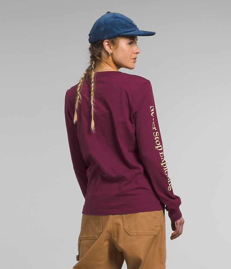 Burgundy The North Face Long Sleeve Places We Love Women's T-Shirt | MALAYSIA PONAME