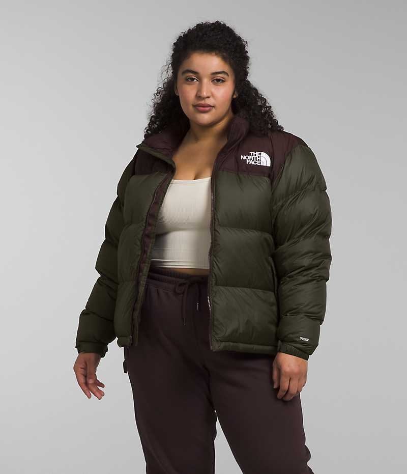 Green / Brown The North Face Plus 1996 Retro Nuptse Women\'s Puffer Jacket | MALAYSIA GZTKOM