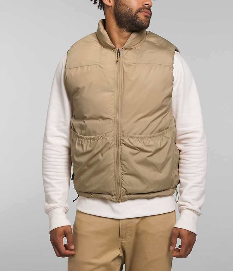 Khaki The North Face Lhotse Reversible Men's Down Vest | MALAYSIA YBMXUL