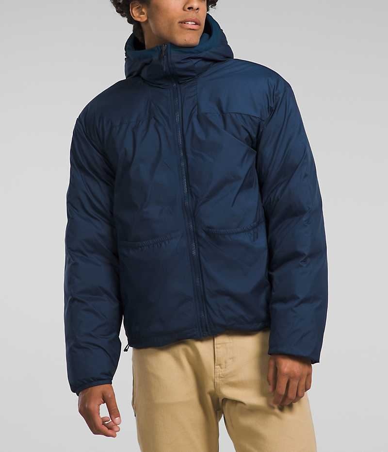 Navy The North Face Lhotse Reversible Hoodie Men's Puffer Jacket | MALAYSIA FIYOCV