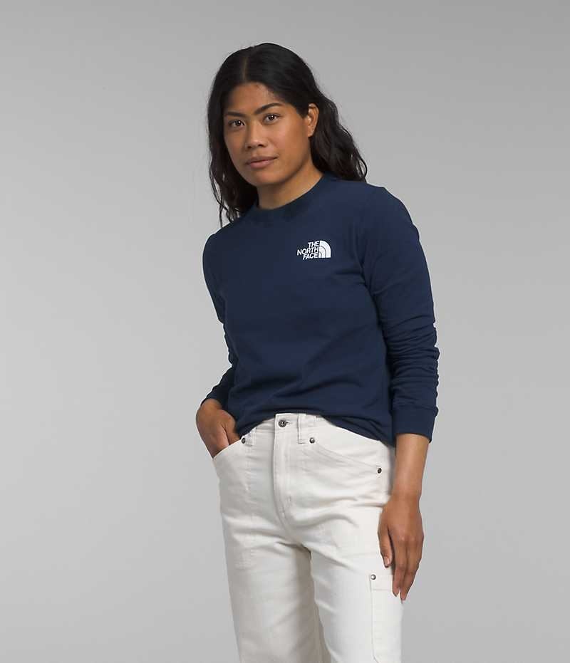 Navy The North Face Long Sleeve Box NSE Women\'s T-Shirt | MALAYSIA WRPBEA