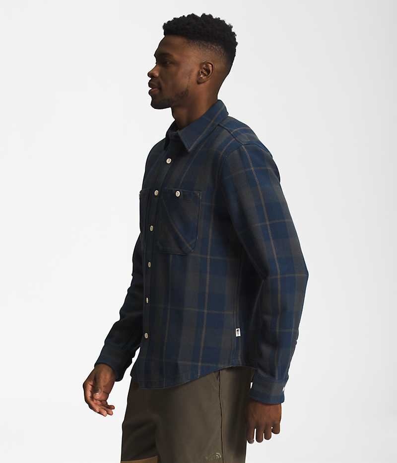 Navy The North Face Valley Twill Flannel Men's Shirt | MALAYSIA VRWCQB