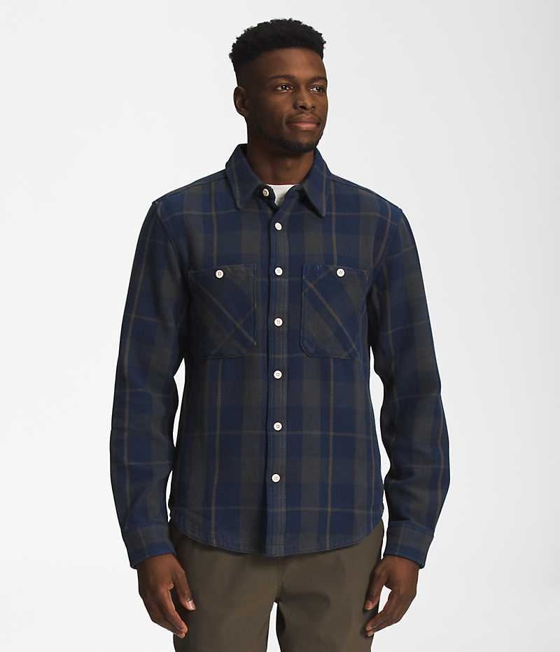 Navy The North Face Valley Twill Flannel Men\'s Shirt | MALAYSIA VRWCQB