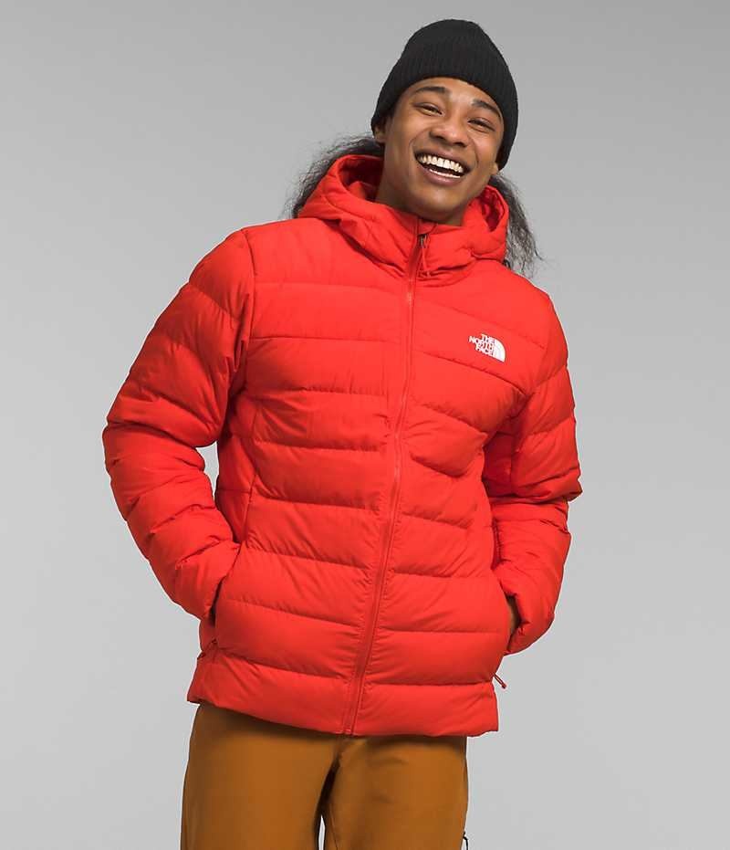 Red The North Face Aconcagua 3 Hoodie Men\'s Puffer Jacket | MALAYSIA UCANBY